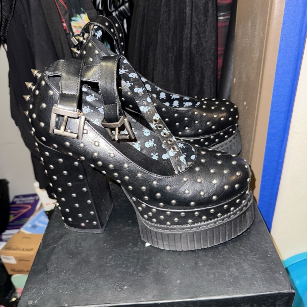 Lamoda Skyscraper Studded/Spiked Creeper Platform Mary Janes Size 9 - Picture 6 of 11